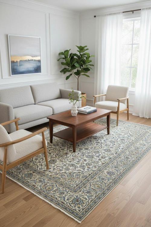 7'10 x 11'5 Hand Knotted Kashan Floral Persian Wool Rug