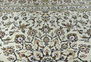 Vintage Cream Floral Traditional 8X12 Kashan Persian Rug