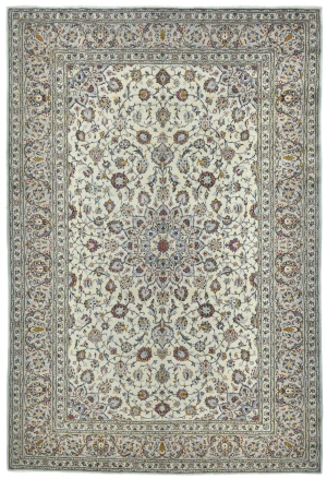Vintage Cream Floral Traditional 8X12 Kashan Persian Rug