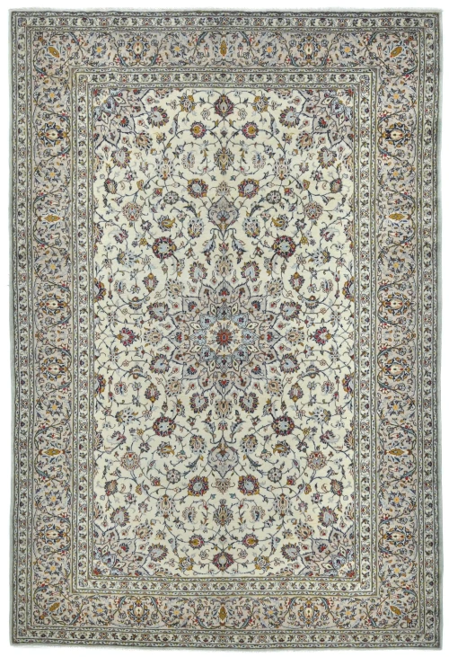 Vintage Cream Floral Traditional 8X12 Kashan Persian Rug