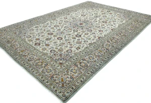 Vintage Cream Floral Traditional 8X12 Kashan Persian Rug