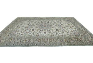 Vintage Cream Floral Traditional 8X12 Kashan Persian Rug