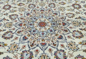 Vintage Cream Floral Traditional 8X12 Kashan Persian Rug