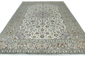 Vintage Cream Floral Traditional 8X12 Kashan Persian Rug