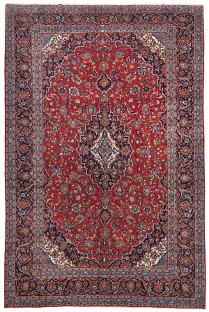Vintage Red Floral Traditional 10X14 Kashan Persian Rug