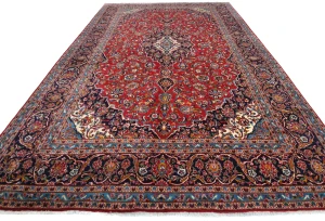 Vintage Red Floral Traditional 10X14 Kashan Persian Rug