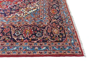 Vintage Red Floral Traditional 10X14 Kashan Persian Rug