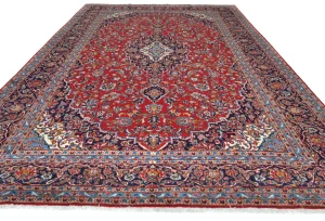 Vintage Red Floral Traditional 10X14 Kashan Persian Rug