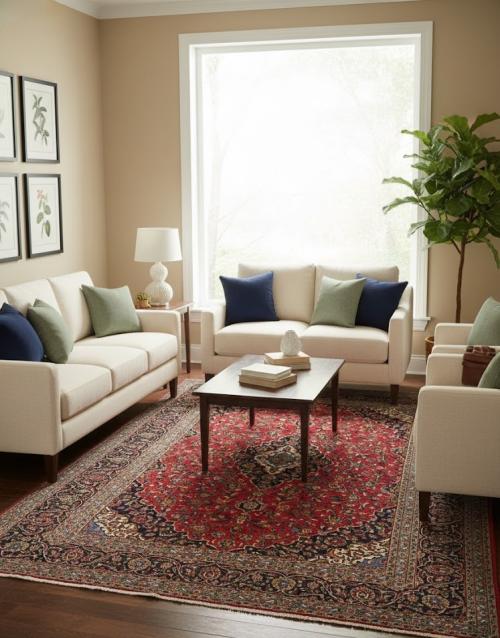 9'8 x 12'11 Hand Knotted Kashan Floral Persian Wool Rug