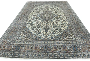 Vintage Cream Floral Traditional 8x11 Kashan Persian Rug