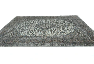 Vintage Cream Floral Traditional 8x11 Kashan Persian Rug