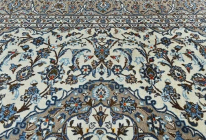 Vintage Cream Floral Traditional 8x11 Kashan Persian Rug