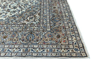 Vintage Cream Floral Traditional 8x11 Kashan Persian Rug