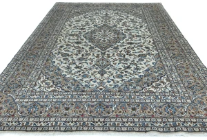 Vintage Cream Floral Traditional 8x11 Kashan Persian Rug