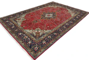 Vintage Red Floral Traditional 7X10 Tabriz Persian Rug