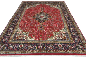 Vintage Red Floral Traditional 7X10 Tabriz Persian Rug