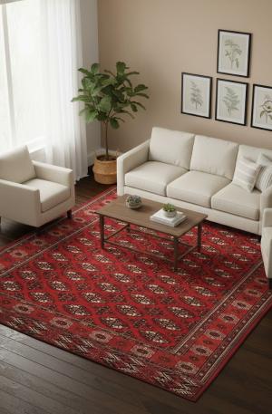 Vintage Red Tribal 7X11 Turkoman Persian Oriental Rug