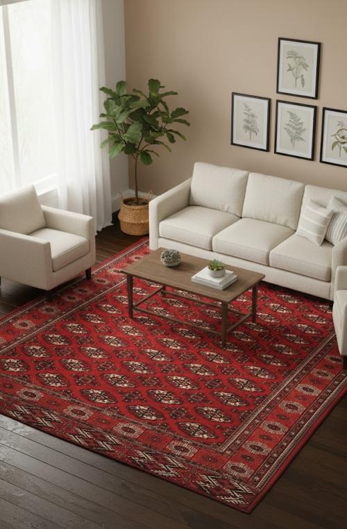 Vintage Red Tribal 7X11 Turkoman Persian Oriental Rug