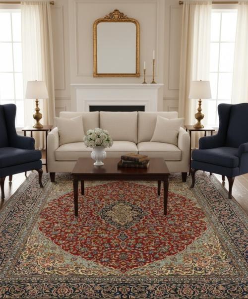 Vintage Red Traditional Floral 10x13 Kerman Persian Rug