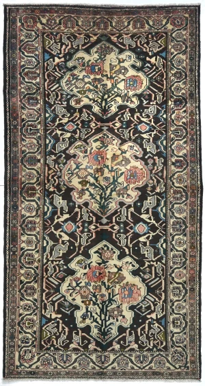 Vintage Dark Brown Floral 5'5X10'2 Bakhtiari Persian Runner Rug