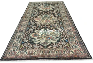 Vintage Dark Brown Floral 5'5X10'2 Bakhtiari Persian Runner Rug