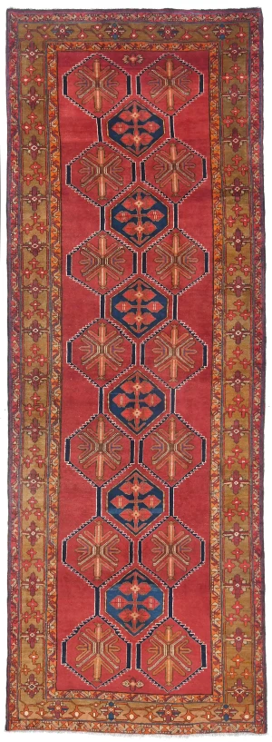 Vintage Tribal Geometric 5X13 Meshkin Persian Runner Rug