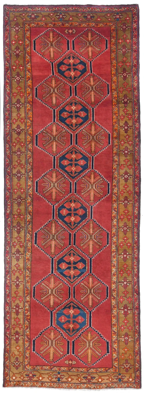 Vintage Tribal Geometric 5X13 Meshkin Persian Runner Rug