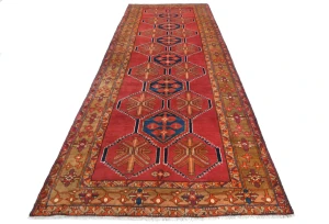Vintage Tribal Geometric 5X13 Meshkin Persian Runner Rug