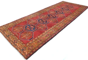 Vintage Tribal Geometric 5X13 Meshkin Persian Runner Rug
