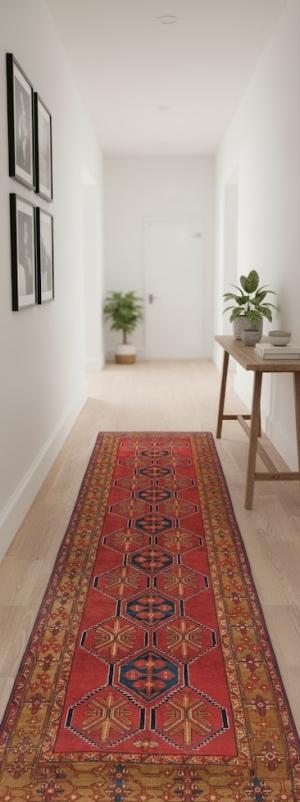 Vintage Tribal Geometric 5X13 Meshkin Persian Runner Rug