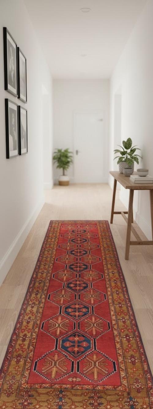 Vintage Tribal Geometric 5X13 Meshkin Persian Runner Rug