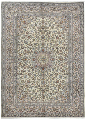 Vintage Cream Traditional 9X12 Kashan Persian Rug