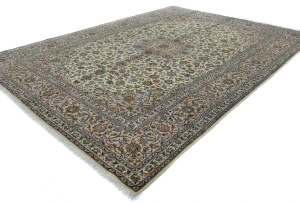 Vintage Cream Traditional 9X12 Kashan Persian Rug