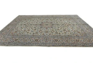 Vintage Cream Traditional 9X12 Kashan Persian Rug