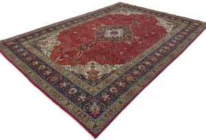 Vintage Red Floral Traditional 8X11 Tabriz Persian Rug