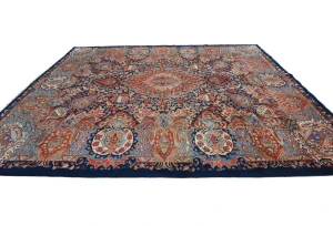 Vintage Dark Navy Floral 10X13 Kashmar Persian Rug