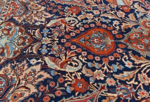 Vintage Dark Navy Floral 10X13 Kashmar Persian Rug