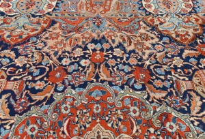 Vintage Dark Navy Floral 10X13 Kashmar Persian Rug