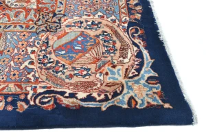 Vintage Dark Navy Floral 10X13 Kashmar Persian Rug