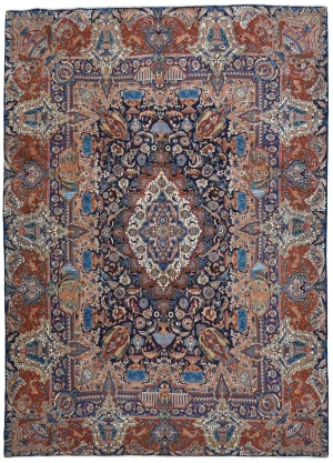 Vintage Purple-navy Pictorial 10X13 Kashmar Persian Rug