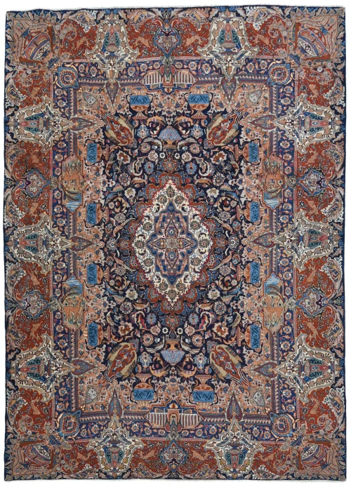 Vintage Purple-navy Pictorial 10X13 Kashmar Persian Rug