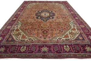 Vintage Rusty Beige Floral Traditional 10X13 Tabriz Persian Rug