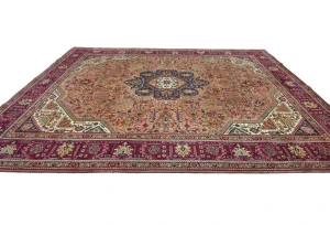Vintage Rusty Beige Floral Traditional 10X13 Tabriz Persian Rug