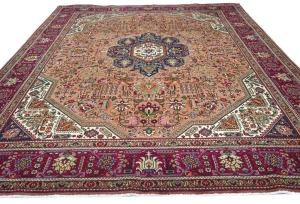 Vintage Rusty Beige Floral Traditional 10X13 Tabriz Persian Rug