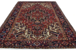 Vintage Red Floral 7X9 Heriz Persian Rug