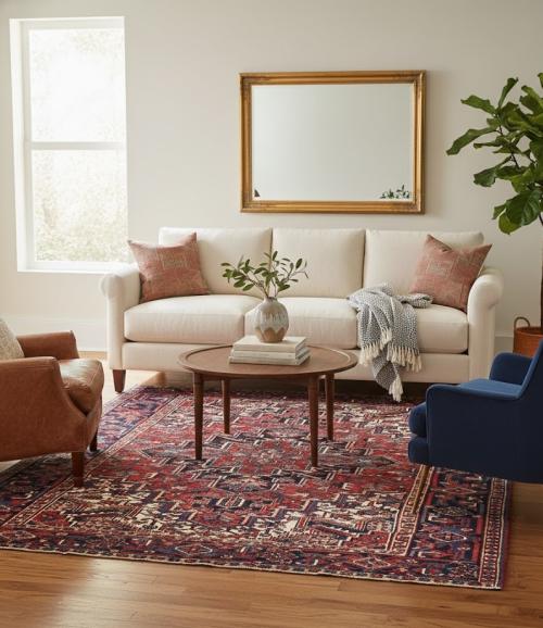 Vintage Red Floral 7X9 Heriz Persian Rug