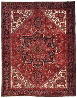 Vintage Red Geometric Traditional 9X11 Heriz Persian Rug