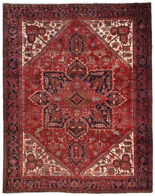 Vintage Red Geometric Traditional 9X11 Heriz Persian Rug