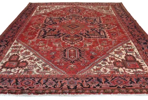 Vintage Red Geometric Traditional 9X11 Heriz Persian Rug