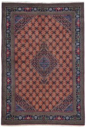 Vintage Orange Traditional Geometric 6'5X9'5 Ardabil Persian Rug